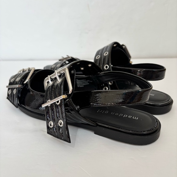 Madden Girl Goth black patent leather pointed toe buckle slingback flats 10M - Picture 9 of 14